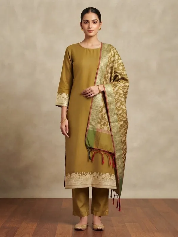 Mehendi_Banarasi_Unstitched_Suit_Fabric_|_Cotton_Silk_Dress_Material_with_Zari_Weaving