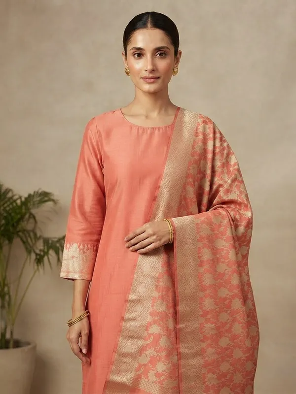 Peach_Banarasi_Unstitched_Suit_Fabric_|_Cotton_Silk_Dress_Material_with_Zari_Weaving