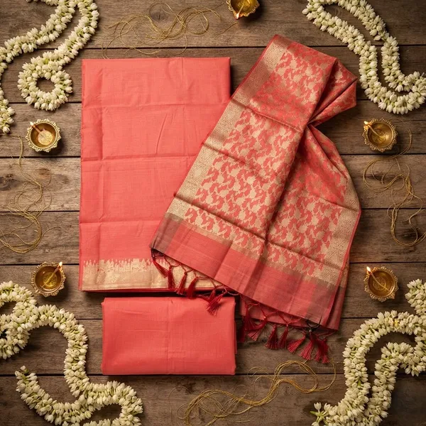 Peach_Banarasi_Unstitched_Suit_Fabric_|_Cotton_Silk_Dress_Material_with_Zari_Weaving