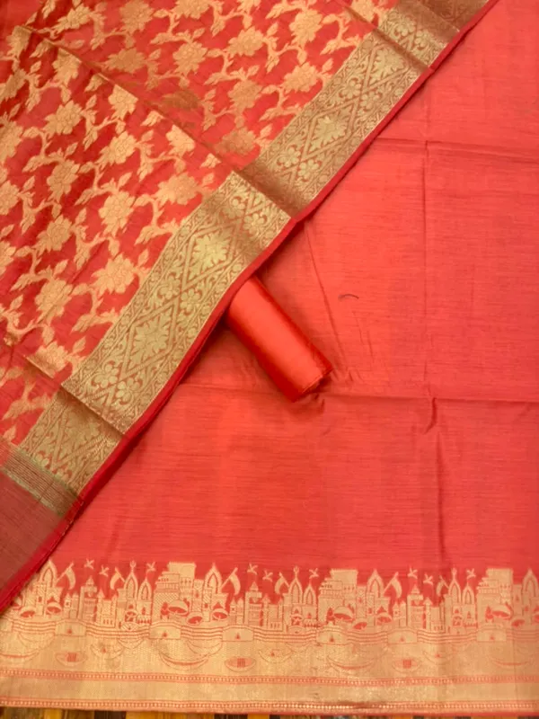 Peach_Banarasi_Unstitched_Suit_Fabric_|_Cotton_Silk_Dress_Material_with_Zari_Weaving