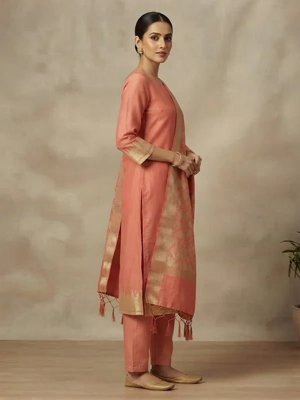 Peach_Banarasi_Unstitched_Suit_Fabric_|_Cotton_Silk_Dress_Material_with_Zari_Weaving