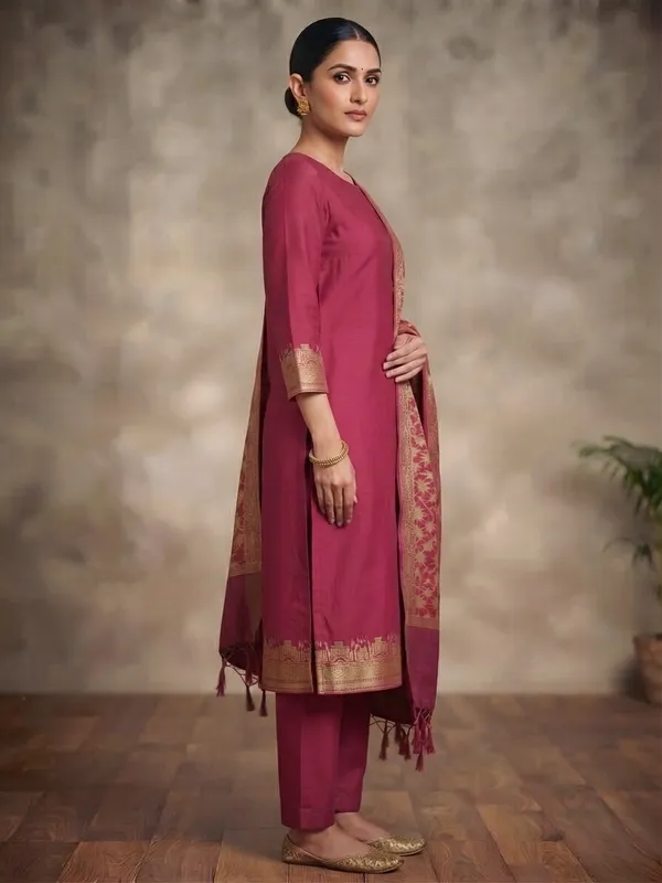 Ranipink_Banarasi_Unstitched_Suit_Fabric_|_Cotton_Silk_Dress_Material_with_Zari_Weaving
