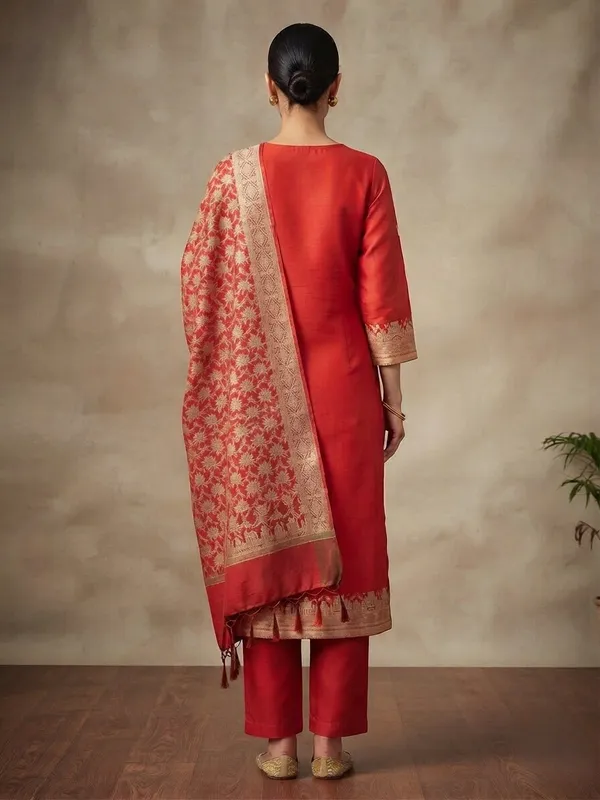 Red_Banarasi_Unstitched_Suit_Fabric_|_Cotton_Silk_Dress_Material_with_Zari_Weaving