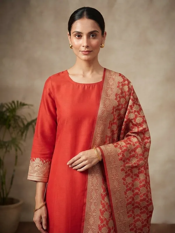Red_Banarasi_Unstitched_Suit_Fabric_|_Cotton_Silk_Dress_Material_with_Zari_Weaving