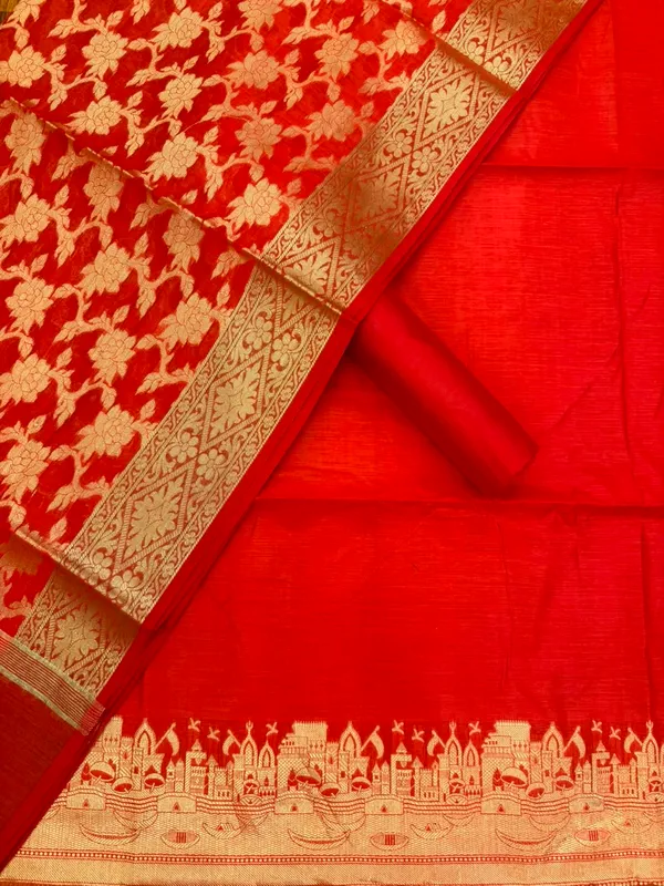 Red_Banarasi_Unstitched_Suit_Fabric_|_Cotton_Silk_Dress_Material_with_Zari_Weaving