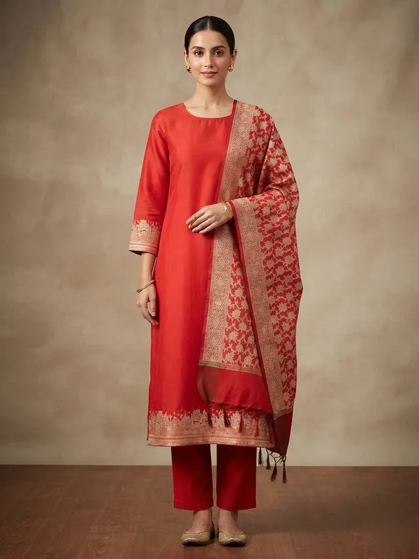 Red_Banarasi_Unstitched_Suit_Fabric_|_Cotton_Silk_Dress_Material_with_Zari_Weaving