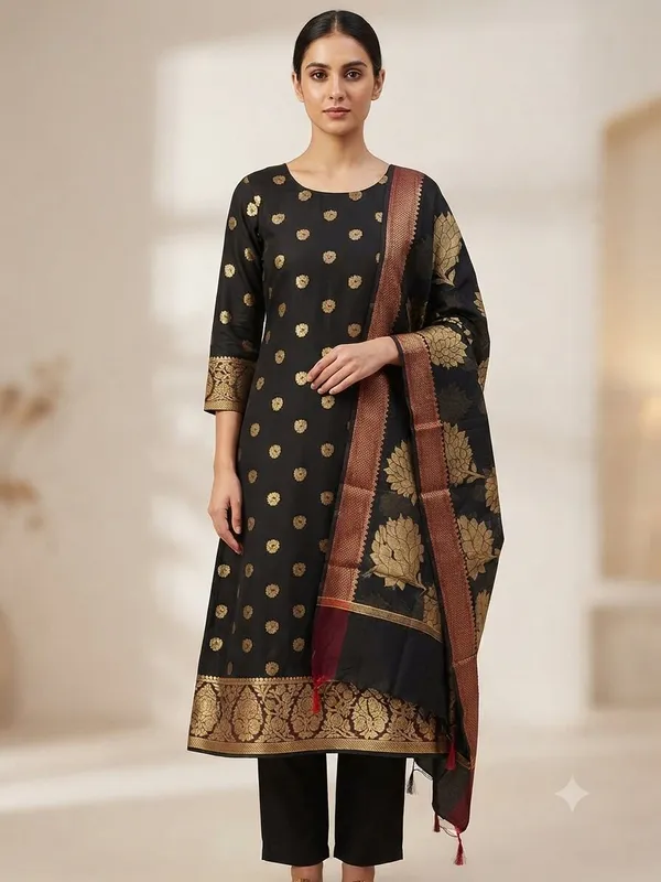 Black_Banarasi_Unstitched_Suit_Fabric_|_Cotton_Silk_Dress_Material_with_Zari_Weaving