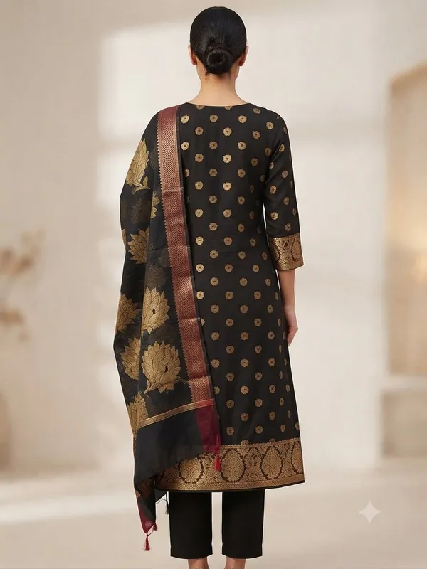 Black_Banarasi_Unstitched_Suit_Fabric_|_Cotton_Silk_Dress_Material_with_Zari_Weaving