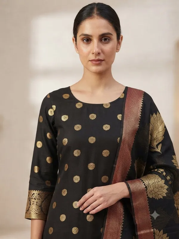 Black_Banarasi_Unstitched_Suit_Fabric_|_Cotton_Silk_Dress_Material_with_Zari_Weaving