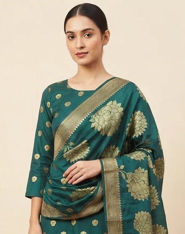 Bottle_green_Banarasi_Unstitched_Suit_Fabric_|_Cotton_Silk_Dress_Material_with_Zari_Weaving