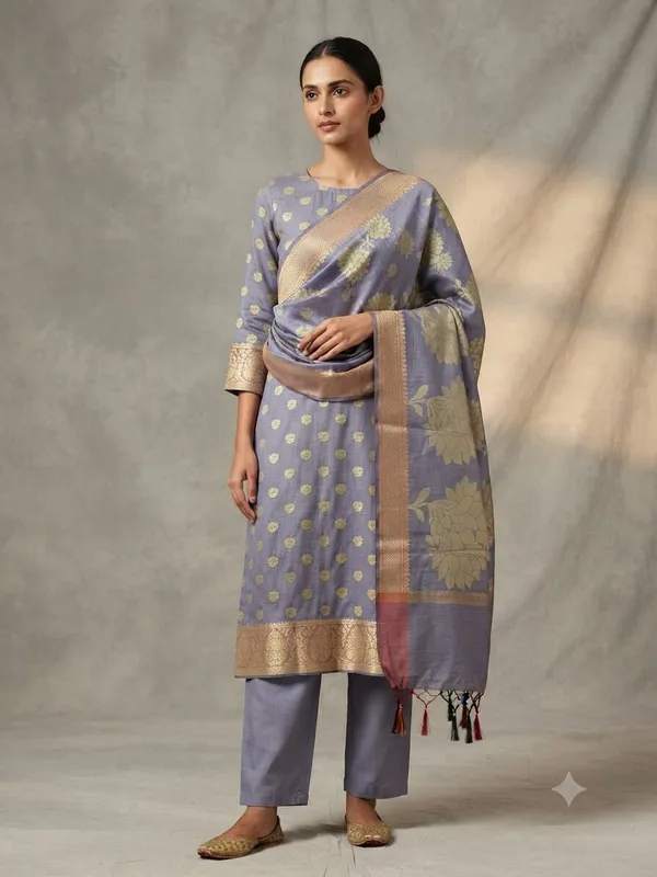 Grey_Banarasi_Unstitched_Suit_Fabric_|_Cotton_Silk_Dress_Material_with_Zari_Weaving