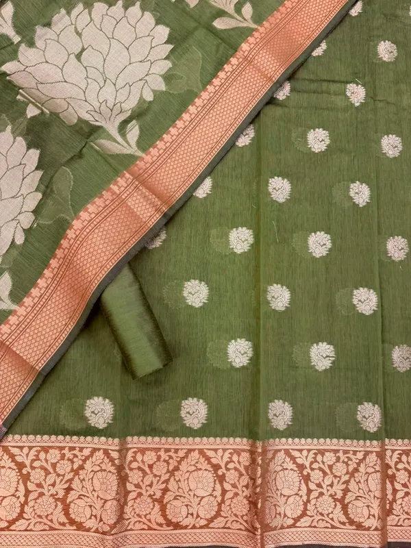 Mehendi_Banarasi_Unstitched_Suit_Fabric_|_Cotton_Silk_Dress_Material_with_Zari_Weaving