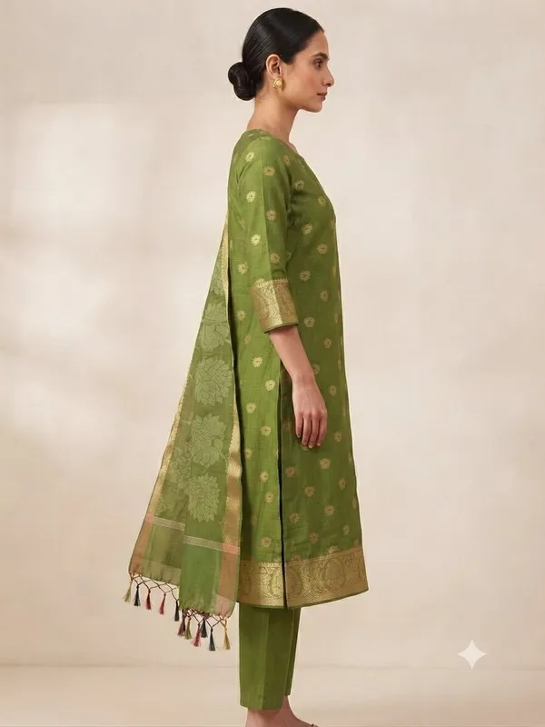 Mehendi_Banarasi_Unstitched_Suit_Fabric_|_Cotton_Silk_Dress_Material_with_Zari_Weaving