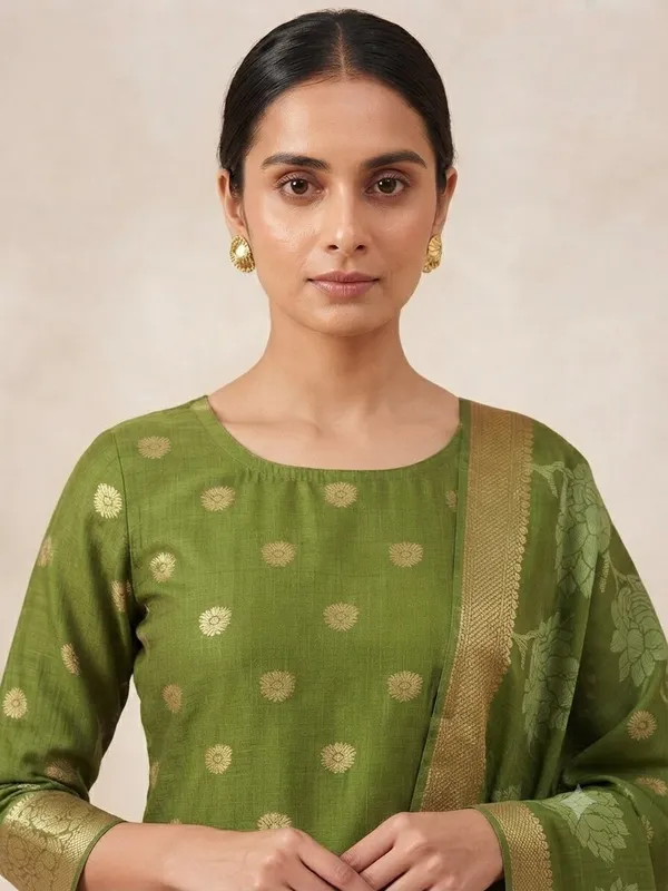 Mehendi_Banarasi_Unstitched_Suit_Fabric_|_Cotton_Silk_Dress_Material_with_Zari_Weaving
