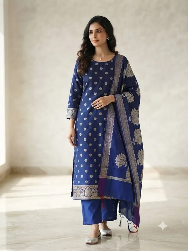 Navy_blue_Banarasi_Unstitched_Suit_Fabric_|_Cotton_Silk_Dress_Material_with_Zari_Weaving