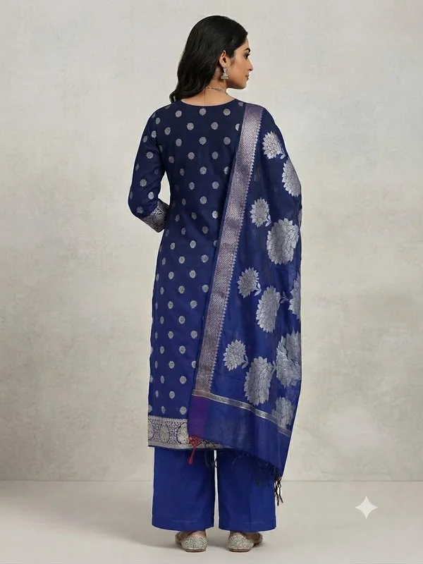 Navy_blue_Banarasi_Unstitched_Suit_Fabric_|_Cotton_Silk_Dress_Material_with_Zari_Weaving