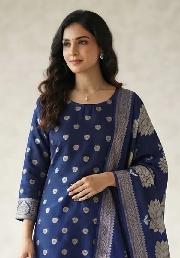 Navy_blue_Banarasi_Unstitched_Suit_Fabric_|_Cotton_Silk_Dress_Material_with_Zari_Weaving