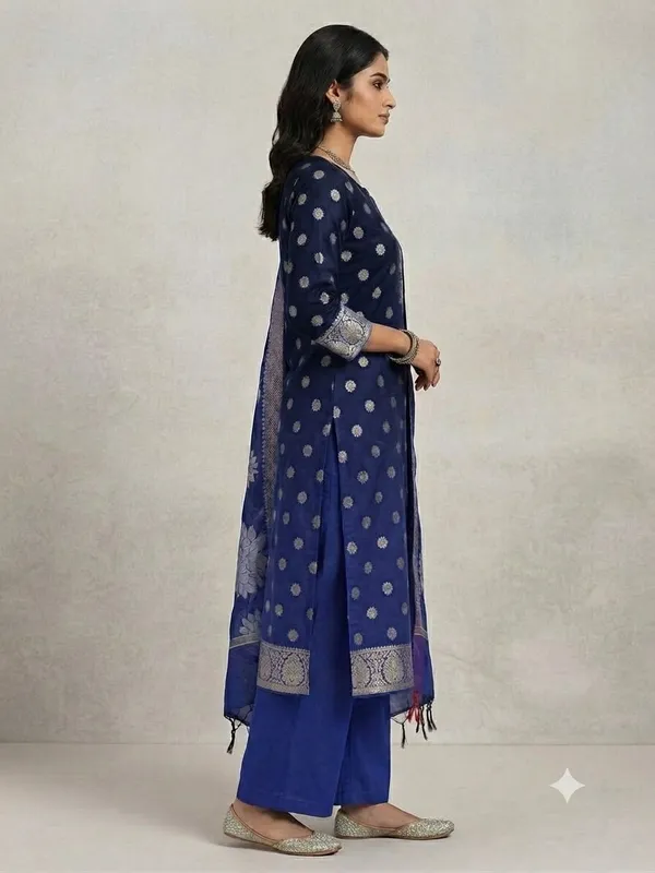 Navy_blue_Banarasi_Unstitched_Suit_Fabric_|_Cotton_Silk_Dress_Material_with_Zari_Weaving