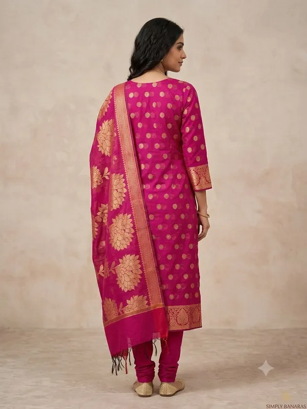 Rani_Pink_Banarasi_Unstitched_Suit_Fabric_|_Cotton_Silk_Dress_Material_with_Zari_Weaving
