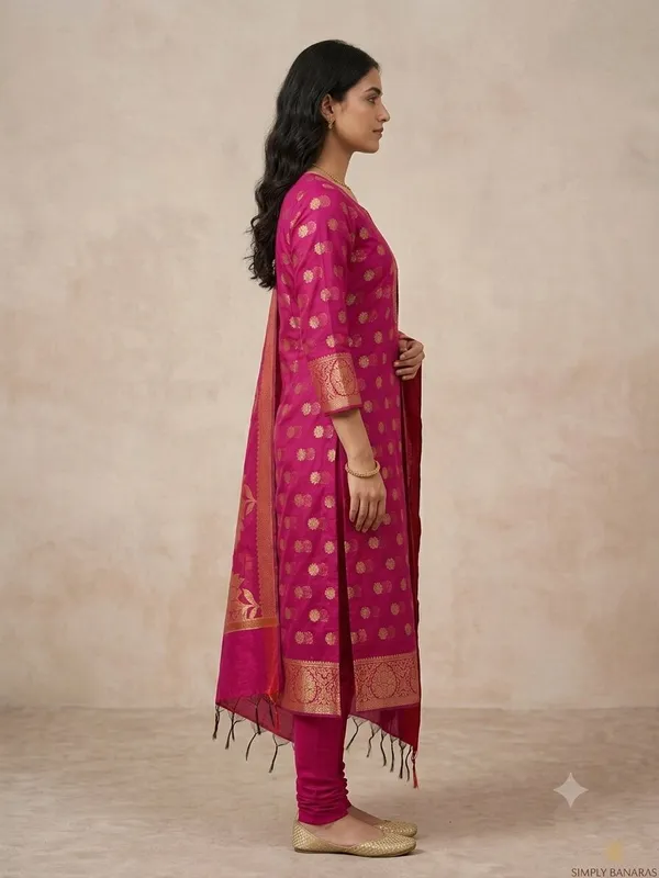 Rani_Pink_Banarasi_Unstitched_Suit_Fabric_|_Cotton_Silk_Dress_Material_with_Zari_Weaving