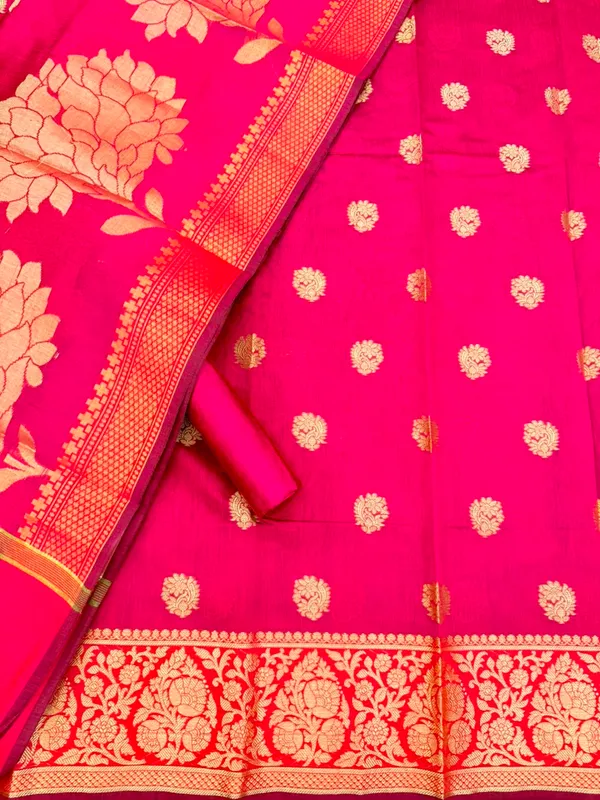 Rani_Pink_Banarasi_Unstitched_Suit_Fabric_|_Cotton_Silk_Dress_Material_with_Zari_Weaving