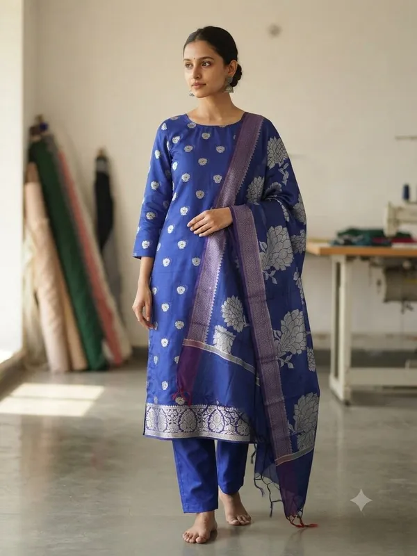 Royal_Blue_Unstitched_Suit_Fabric_|_Cotton_Silk_Dress_Material_with_Zari_Weaving
