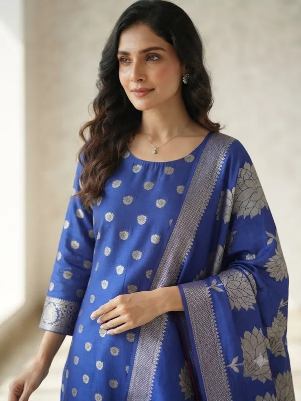 Royal_Blue_Unstitched_Suit_Fabric_|_Cotton_Silk_Dress_Material_with_Zari_Weaving