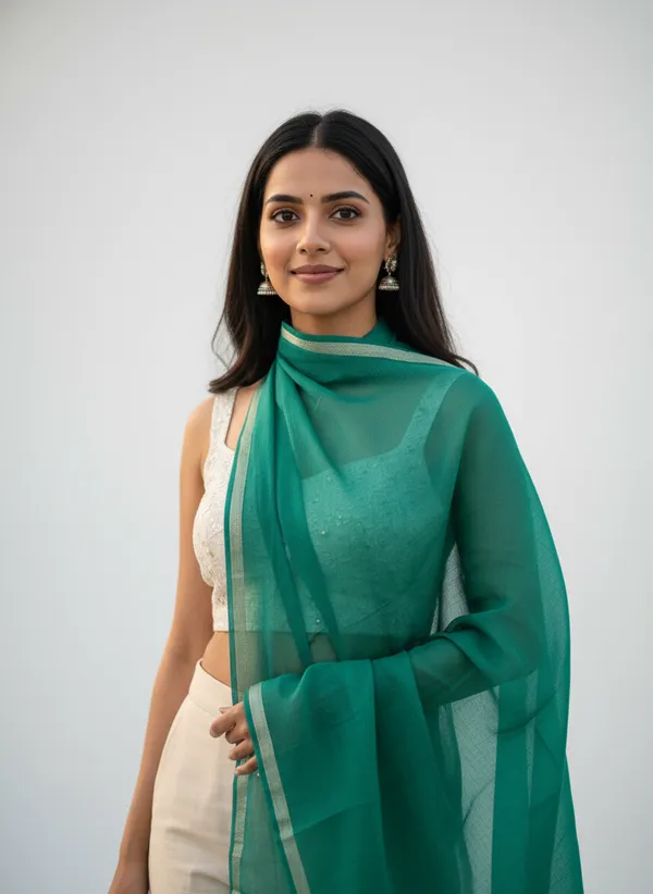 Green_Banarasi_Plain_Dupatta_with_Zari_Border_for_Women_|_Lightweight_Traditional_Ethnic_Dupatta