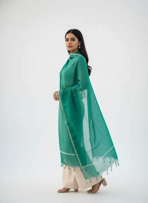 Green_Banarasi_Plain_Dupatta_with_Zari_Border_for_Women_|_Lightweight_Traditional_Ethnic_Dupatta