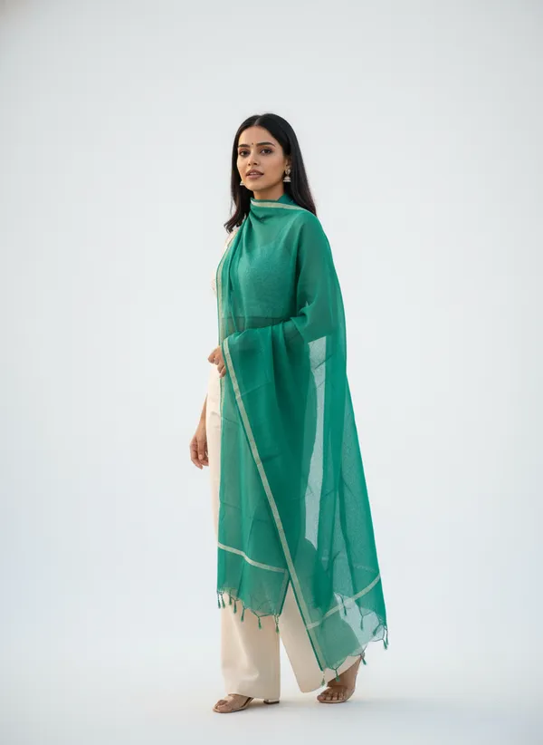 Green_Banarasi_Plain_Dupatta_with_Zari_Border_for_Women_|_Lightweight_Traditional_Ethnic_Dupatta