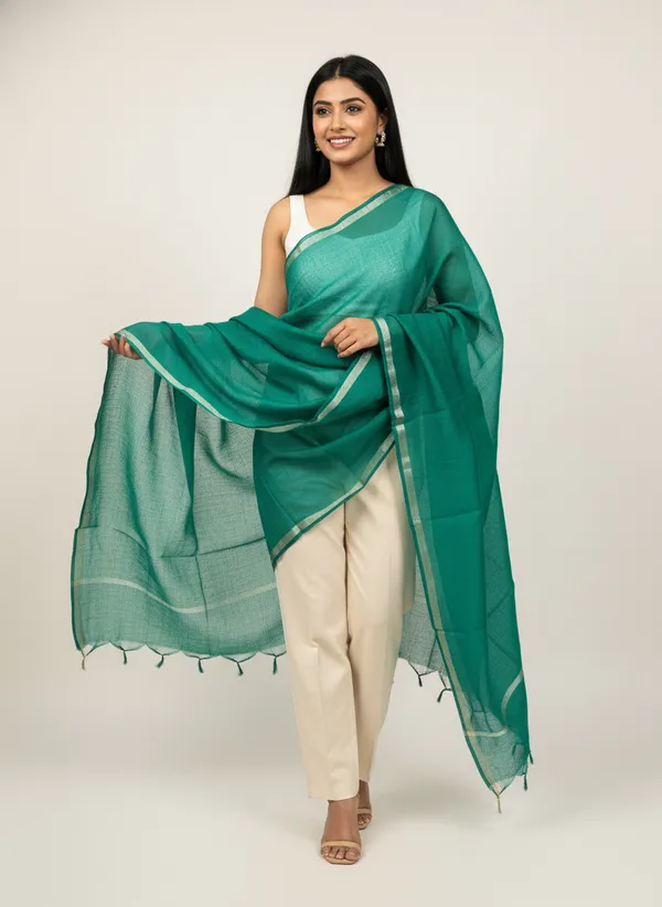 Green_Banarasi_Plain_Dupatta_with_Zari_Border_for_Women_|_Lightweight_Traditional_Ethnic_Dupatta