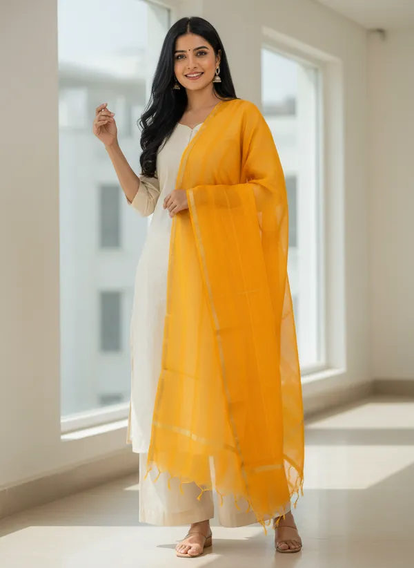 Yellow_Banarasi_Moonga_Check_Dupatta_For_Women