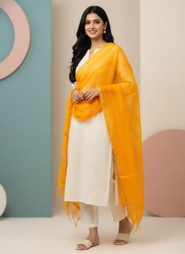 Yellow_Banarasi_Moonga_Check_Dupatta_For_Women