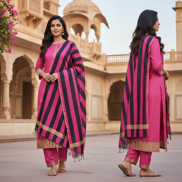 Rani_Pink_Banarasi_Cotton_Silk_Plain_Zari_Border_Unstitched_Suit_Set_with_Dupatta_|_Womens_Festive_Ethnic_Wear