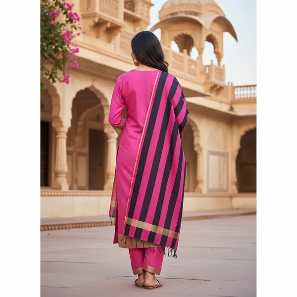 Rani_Pink_Banarasi_Cotton_Silk_Plain_Zari_Border_Unstitched_Suit_Set_with_Dupatta_|_Womens_Festive_Ethnic_Wear