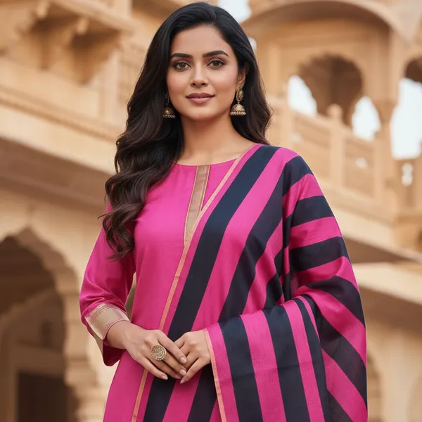 Rani_Pink_Banarasi_Cotton_Silk_Plain_Zari_Border_Unstitched_Suit_Set_with_Dupatta_|_Womens_Festive_Ethnic_Wear