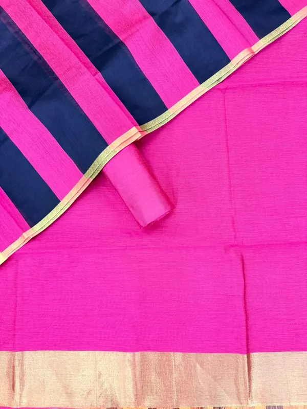 Rani_Pink_Banarasi_Cotton_Silk_Plain_Zari_Border_Unstitched_Suit_Set_with_Dupatta_|_Womens_Festive_Ethnic_Wear
