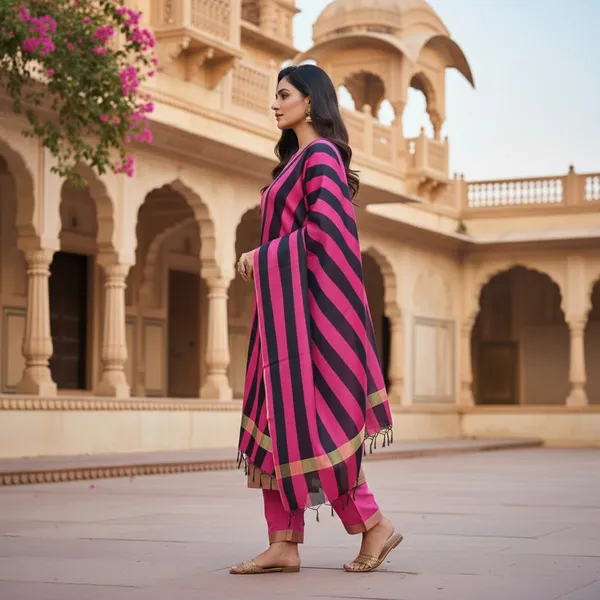 Rani_Pink_Banarasi_Cotton_Silk_Plain_Zari_Border_Unstitched_Suit_Set_with_Dupatta_|_Womens_Festive_Ethnic_Wear