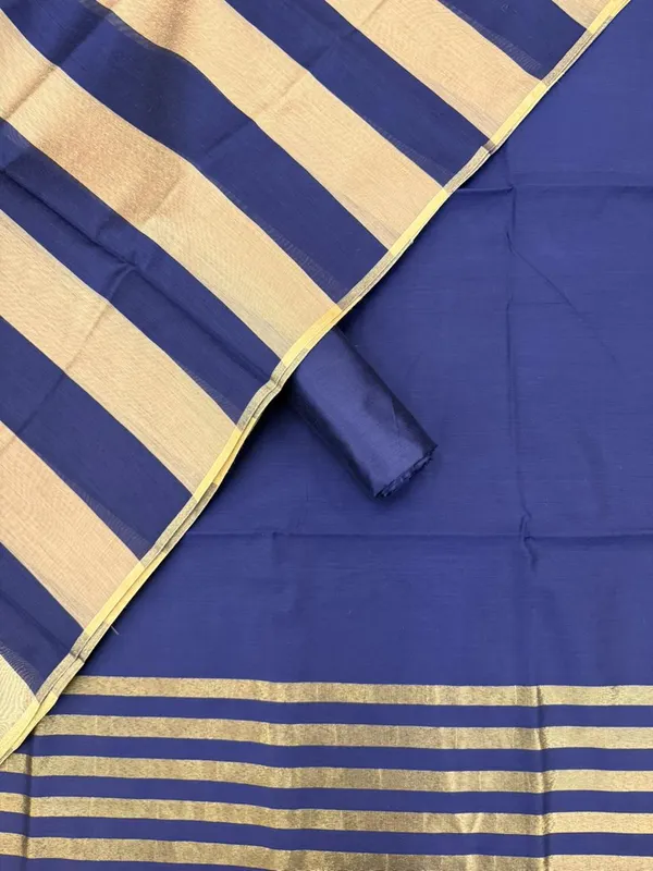 Navy_Blue_Banarasi_Cotton_Silk_Plain_Zari_Striped_Border_Suit_Unstitched_Set_with_Dupatta_|_Womens_Festive_Ethnic_Wear