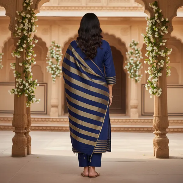 Navy_Blue_Banarasi_Cotton_Silk_Plain_Zari_Striped_Border_Suit_Unstitched_Set_with_Dupatta_|_Womens_Festive_Ethnic_Wear
