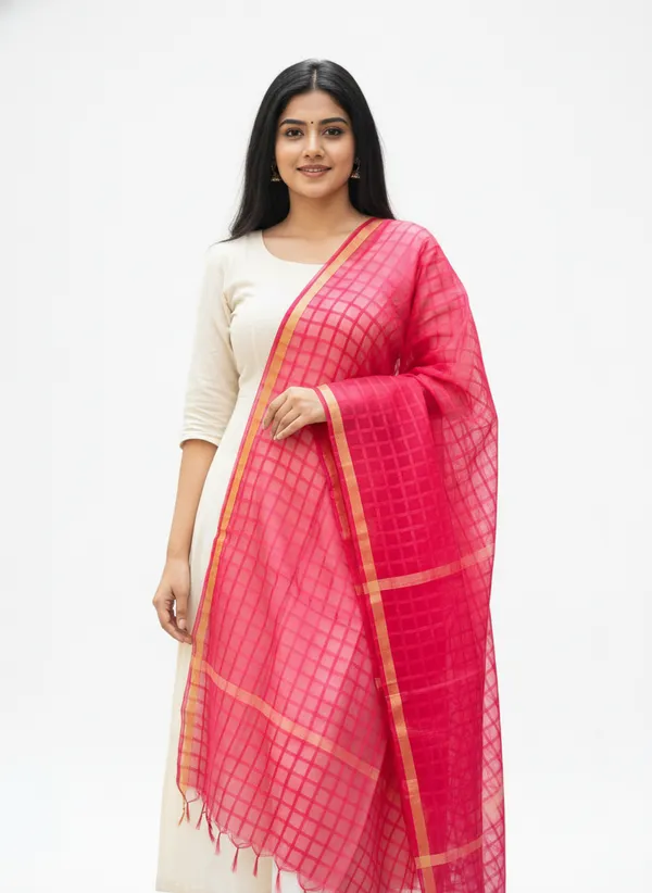 Rani_Banarasi_Bada_Check_/_Self-Color_Checkered_Dupatta_For_Women