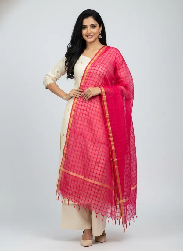 Rani_Banarasi_Bada_Check_/_Self-Color_Checkered_Dupatta_For_Women