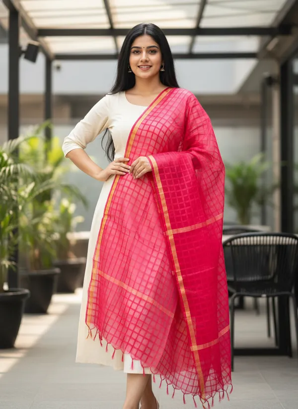Rani_Banarasi_Bada_Check_/_Self-Color_Checkered_Dupatta_For_Women