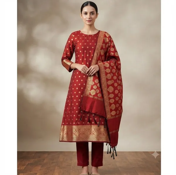 Maroon_Banarasi_Cotton_Silk_Unstitched_Suit_With_Dupatta_For_Women