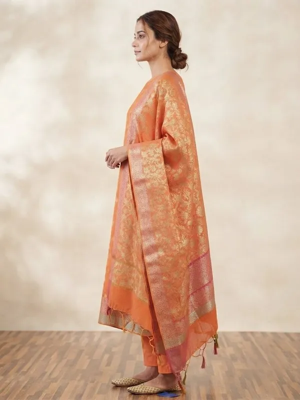 Peach_Banarasi_Unstitched_Suit_Fabric_|_Cotton_Silk_Dress_Material_with_Zari_Weaving