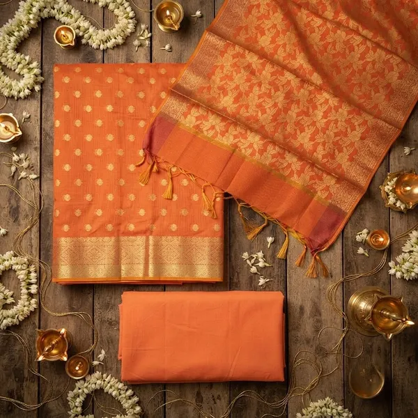 Peach_Banarasi_Unstitched_Suit_Fabric_|_Cotton_Silk_Dress_Material_with_Zari_Weaving