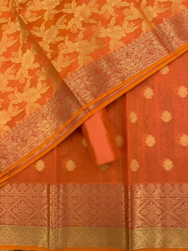 Peach_Banarasi_Unstitched_Suit_Fabric_|_Cotton_Silk_Dress_Material_with_Zari_Weaving
