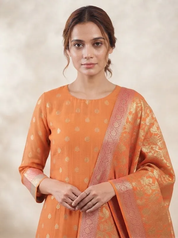 Peach_Banarasi_Unstitched_Suit_Fabric_|_Cotton_Silk_Dress_Material_with_Zari_Weaving