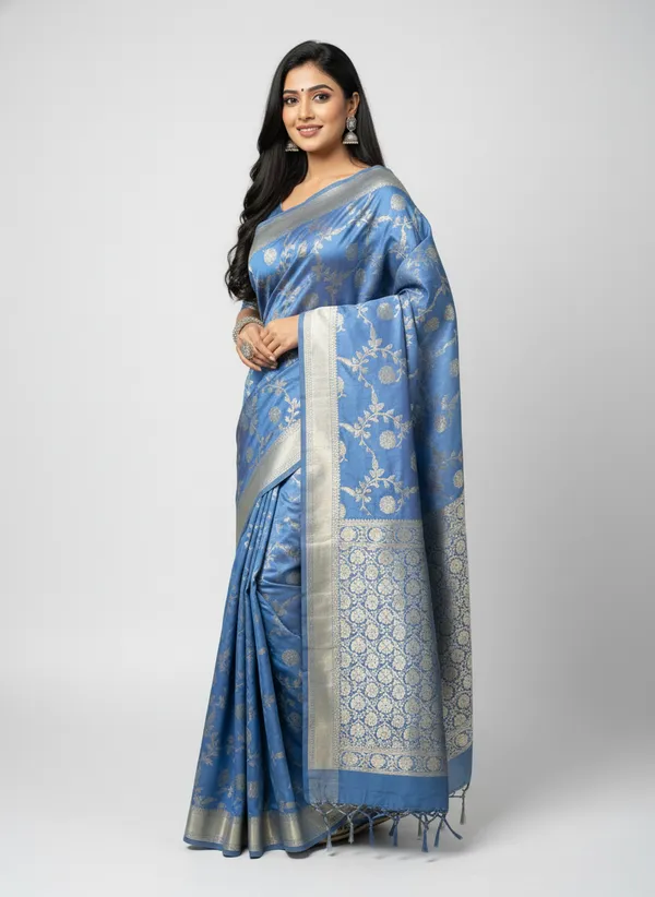 Blue_Banarasi_Silk_Jaal_Work_Zari_Weaved_Saree