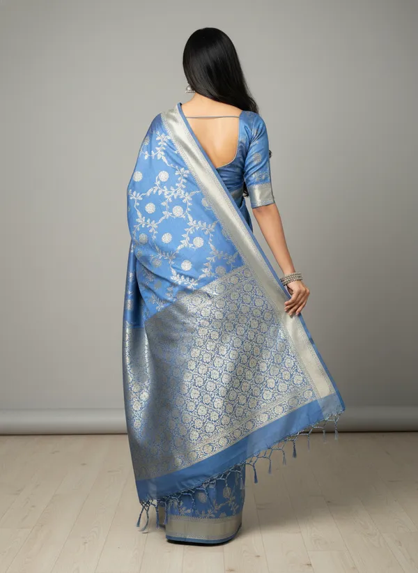 Blue_Banarasi_Silk_Jaal_Work_Zari_Weaved_Saree
